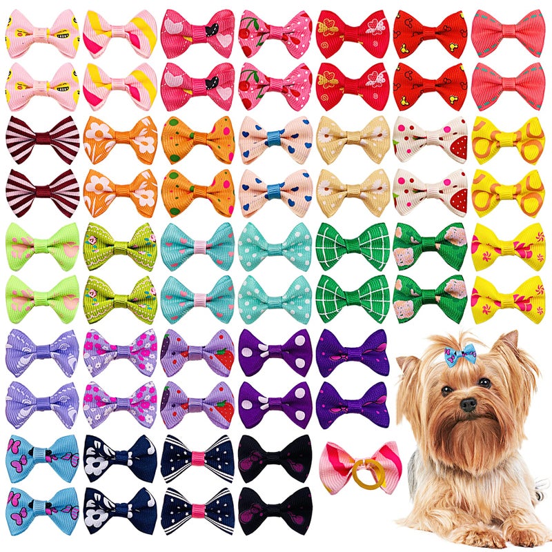 PET SHOW 300pcs 150pairs Small Dog Hair Bows with Rubber Bands Bulk Bowknot for Yorkshire Girls Topknot Cat Puppy Headdress Grooming Hair Accessories Random Color for Groomers - Image 1